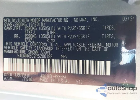 2024 Toyota Sienna Le from USA, damaged, VIN 5TDKRKEC2RS200188